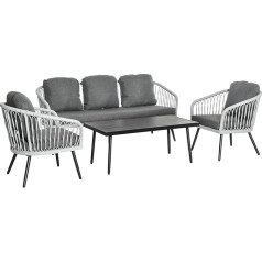 Outsunny Polyrattan Garden Furniture Set 4-Piece Rat Sofa Set Seating Set for Break Lounge Tea Table with Sofa Cushion Aluminium Grey