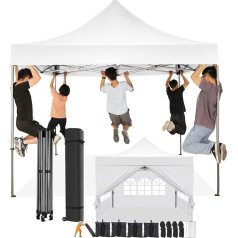 COBIZI Gazebo 3 x 3 Waterproof Stable Winterproof with Side Wall and Sandbag, Popup Folding Gazebo Party Tent, Sun Protection Garden Gazebo for Beach Wedding Camping with Bag with Wheels (3 x 3 m,