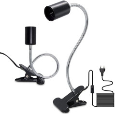 Crzpchas E27 Clamp Lamp 2 Pieces Metal Clamp Light, Black Reading Lamp Desk Book Lamp, E27 Lamp Holder with 360° Flexible Gooseneck and 220 cm Cable Button 60 W for Bedroom