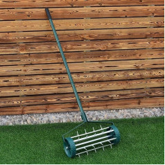 FANTASK Rolling Lawn Aerator, 18 Inch Rotary Push Tine Spike Earth Lawn Aerator Garden Tool with 3 Pieces Long Steel Handle for Garden Yard Grass Aerator