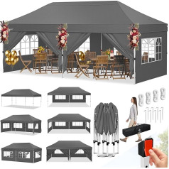 KESSER® Gazebo Folding Gazebo 6 x 3 m Marquee with 6 Removable Side Walls Garden Tent Height Adjustable & Waterproof + Bag Ground Anchor Pop-Up Click System UV Protection 50+ Party Tent Anthracite