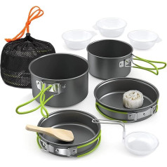 Lixada Camping Pot Set 11-Piece Camping Cookware Camping Tableware 2-3 People with Folding Spoon Fork Cutter Cup Outdoor Cookware Se for Hiking Outdoor BBQ Picnic