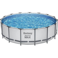 Bestway Steel Pro MAX Frame Pool Complete Set with Filter Pump, Diameter 457 x 122 cm, Light Grey, Round