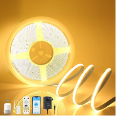 Yamlten 24 V COB LED Strip, 2700 K, Warm White, Dimmable LED Strip with RF Remote Control/Smart App/Alexa Control, 320 LEDs/M for Kitchen, Bathroom, Bedroom, DIY LED Strip 10 m