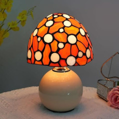 Tiffany Style Colourful Glass Orange Mushroom Lamp Bedroom Bedside Table Office Art Bedside Accent LED Small Night Light Cute Kids Girls Decor Vintage Home White Ceramic Desk Table Lamp