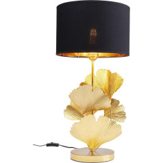 Kare Flores Design Table Lamp Gold/Black, Lamp, Ginkgo Leaves Look, Cotton Lampshade, Bulb Not Included, 61.5 x 30 x 30 cm