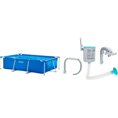 Intex Rectangular Frame Pool, Above Ground Pool, Blue, 220 x 150 x 60 cm & Surface Skimmer, Deluxe Surface Skimmer for Wall Mounting, Hanging Skimmer, Grey