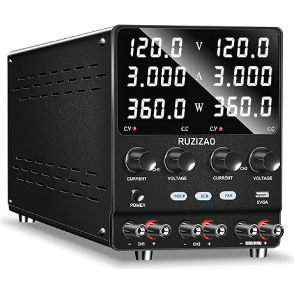 RUZIZAO Dual Laboratory Power Supply 120V 3A Serial Parallel Adjustable DC Power Supply 120V 6A /240V 3A, Encoder Setting Dual Voltage and Current Four in One Laboratory DC Power Supply