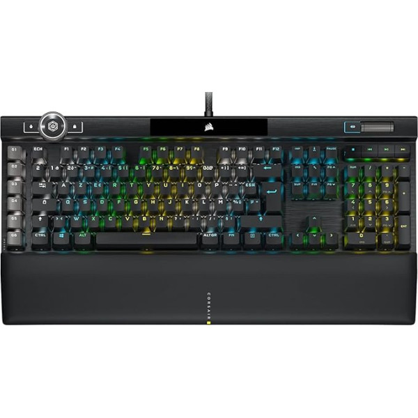 Corsair K100 RGB Gaming Keyboard (Optical Switches, Mechanical, OPX: Ultra Fast and Linear, Keys with Double PBT Injection, Elgato Stream Deck) AZERTY, Black