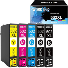 WorkInk 502XL Printer Cartridges Compatible with Epson 502 502XL for Epson Workforce WF-2860 WF-2860DWF WF-2865 WF-2865DWF Expression Home XP-5100 XP5100 XP-5105 XP5105 (Pack of 5)