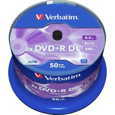Verbatim DVD+R Double Layer Matt Silver 8.5GB, 50er Pack Spindel, DVD Rohlinge beschreibbar, 8-fache Brenngeschwindigkeit & Hardcoat Scratch Guard, Rohlinge DVD-R, DVD leer