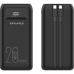 Powerbank 20000mah p169k 22.5w usb-c + zibspuldzes kabeļi / usb+usb-c