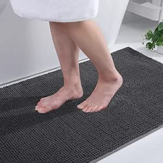 Homaxy Chenille Bathroom Rug, Non-Slip Bath Mat, Washable Bath Mat, Soft Bath Mat, Absorbent Shower Mat for Bathroom - 60 x 90 cm, Dark Grey