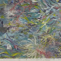 Kt KILOtela - - Canvas Fabric Digital Printed Half Panama Organic Cotton Oeko-Tex Standard 100 Length 100 cm x Width 280 cm Background Navy Green Fuchsia 1 Metre