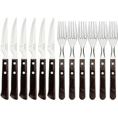 Tramontina 29899-222 Spanish Style Steak Cutlery Set 12 Pieces with 6 Steak Knives and 6 Steak Forks Stainless Steel Real Wood Handle in Brown FSC, AISI 420, Stainless Steel, Real Wood Handle Brown