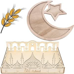 TIANTIAN Ramadan Tray, Plate for Home, Eid Mubarak, Party, Food, Scoreboard, Moon, Stars and Mosque Style, Wooden Tray, Artwork for Ramadan, Table Decoration