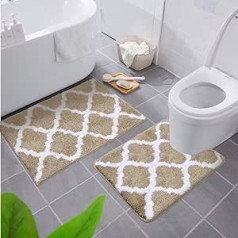 Homaxy Non-Slip Bath Mat Set, Soft Deep Pile Bathroom & Toilet Rug Set, 2-Piece Microfibre Bath Mat Set