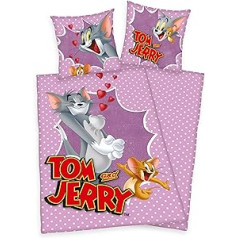 Klaus Herding GmbH Tom & Jerry Children's Bed Linen 135 x 200 cm Cotton Duvet Cover Set Purple