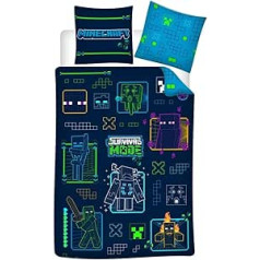 AYMAX Minecraft Neon Children's Duvet Cover 140 x 200 cm + Pillowcase 63 x 63 cm