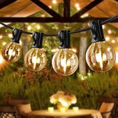 LETOUR Outdoor Fairy Lights, LED Fairy Lights, 6.5 m Waterproof Decorative Lights Chain for Garden, Yard, Wedding, Party, Patio, Balcony, Christmas, Halloween, Outdoor Lighting with 12 + 1 Glass Bulbs