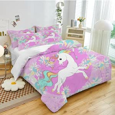 EHAOKK Unicorn Bed Linen Set, Children's Unicorn Bed Linen 135 x 200 cm, Girls, Pink Unicorn Duvet Cover with Zip for Boys Girls