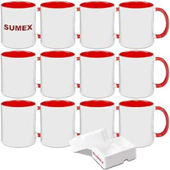 Sumex 11oz Set of 12 Sublimation Cups for Tea, Milk, Red Handle and Interior