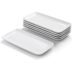 WishDeco Rectangular Porcelain Plates, 23 x 12 cm, Ceramic Serving Plates for Dinner Party, Buffet with Sandwich Appetizers, Microwave and Fridge Safe, White Stackable