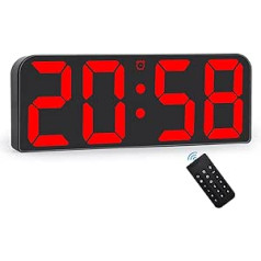 U-picks Large Wall Clock Digital Alarm Clock Digital with Adapter, LED Wall Clock Digital Clock Large Number Display with Adjustable Brightness, Three Sets Alarm Clock, Quiet Table Clock Wall Clock