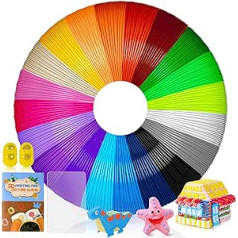 AFXXE 3D Pen Filament PCL, 20 Colours, 10 m Each - 3D Pen Filament 1.75 mm with Templates Book Set for Children and Adults, Filapen Refill with Stencils for ODRVM, Tecboss, Lovebay, 3D Pen Accessories