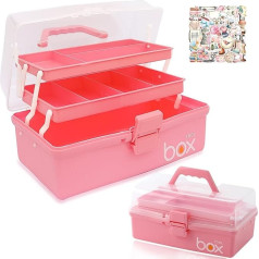 JLLYGOUS 3 Shelf Multi-Purpose Storage Box, Craft Case, Sewing Box, Craft Box, Medicine Case, Sorting Boxes, Sewing Accessories Storage with 50 Stickers (Pink)