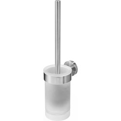 AMARE Luxury Toilet Brush | Stainless Steel | with Wall Mount | Toilet Brush with Bristles | Drilling or Gluing | with Ventilation | Frosted Glass Vase and Stainless Steel Holder | Toilet Brush Head