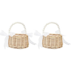 Flower Girl Basket Wedding Wicker Basket with Handle Set of 2