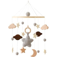 GLITZFAS Baby Bed Mobile Baby Wind Chime, Mobile Baby Wooden with Felt Balls and Clouds Ornament Children's Room Hanging Bed Bell Gift for Baby Girls or Boys, Rattle Toy (Grey)
