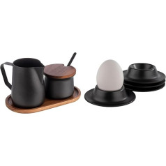 APS 634 Milk and Sugar Set, 5 Pieces, Acacia Wood, Stainless Steel, Non-Stick Coating, Black & 83849 Egg Cup, 8.50 x 8.50 cm, Height 4.50 cm, Melamine, Black