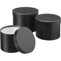 Oasis Set of 3 Black Round Nesting Lined Hat Boxes Decorative Storage Boxes with Lids Ideal for Gifts or Flowers