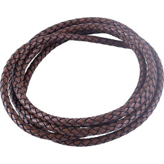 KONMAY 2 Yards 6.0 mm Leather Cord Round Braided Vintage Natural