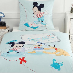 MTOnlinehandel Children's Bedding 135 x 200 cm Mickey Mouse, Pluto & Donald Duck for Boys and Girls, 1 x Pillowcase 80 x 80 cm + Duvet Cover 135 x 200 cm, 100% Cotton