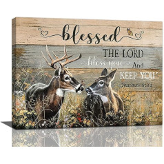 Farmhouse Deer Wall Art Rustic Animal World Elk Wall Decoration Deer Couple Pictures Canvas Painting Prints Framed Modern Home Decor Artwork Gift for Bathroom Bedroom 12x16 Inch