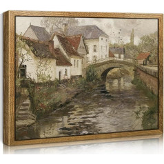 TOARTi Framed Vintage Wall Art 8x10 Classic Landscape Scenery Wall Decor Small Town Near La Panne Oil Painting Retro Landscape Art Prints for Living Room