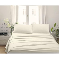 Made in Italy - Capri Complete Bed Linen for Single Bed, 3 Pieces in Cotton, 1 Flat Sheet + 1 Fitted Sheet + 1 Pillowcase 50 x 80 cm (Single Bed, Cream)