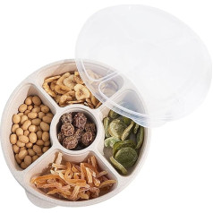 Split Serving Platter with Lid, 5 Compartments Trays Round Catering Tableware Storage Containers Appetizer Plates for Nuts, Dried Fruits, Snacks, Candy, Crackers, Vegetables