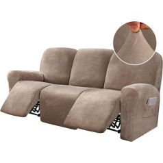 8 Piece Recliner Sofa Covers Velvet Stretch 3 Cushions Sofa Slipcovers Furniture Covers Fitted Style Thick Soft Washable Taupe