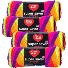 Red Heart Super Saver Yarn 4 Pack 5oz Ball Bright Stripes