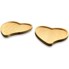 Heart Shaped Wooden Tray Set, Double Wood Snack Trays (2 Pack) Serving Plates for Party, Food, Nibble, Tapas, Cheese, Candle Tray, Ottoman for Display, Jewelry Tray (Dual Small)