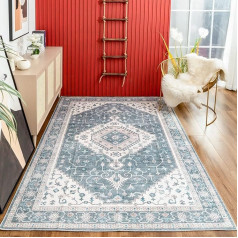 TALETA RINA Living Room Rug, Washable Oriental Rug, Foldable, Vintage Kitchen Rug for Dining Room, Bedroom, Study, Office, Outdoor Picnic, Blue, 160 x 230 cm