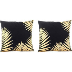 Two cushion covers sofa cushions 40 x 40 cm - palm leaves - decorative square cushion - original gift idea - linen - bedroom - home print gold - black colour - excellent quality