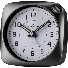 Atrium A610-7 Radio Alarm Clock Analogue Quartz No Ticking Large Numbers Very Clear with Light and Snooze Black