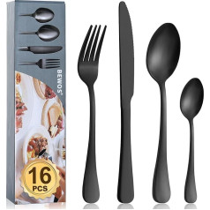 BEWOS 16 Piece Stainless Steel Cutlery Set with Spoon, Knife and Fork for 7 People Dishwasher Safe Easy Care Mirror Polished