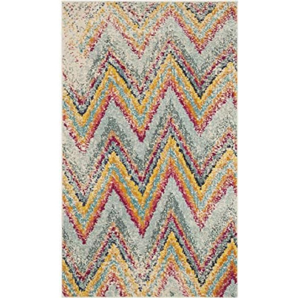 SAFAVIEH Boho Teppich für Wohnzimmer, Esszimmer, Schlafzimmer - Monaco Collection, Kurzer Flor, Multi, 91 X 152 cm