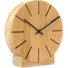 Natuhr Radio-Controlled Wall Clock Table Clock Oak Wood - Boom - Low Noise Solid Wood Design Diameter 17 cm (Oiled Oak Black Hands, Radio-Controlled Movement)